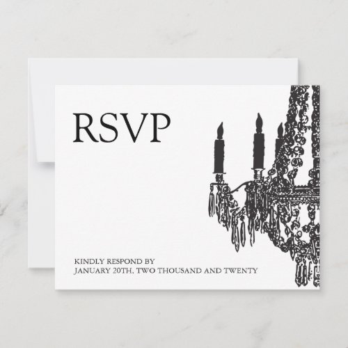 Classy black and White Chandelier RSVP Cards