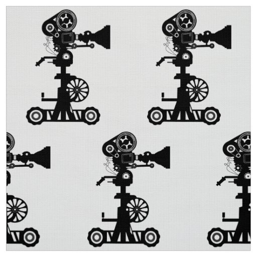 CLASSY BLACK AND WHITE CINE CAMERA MOTIF FABRIC