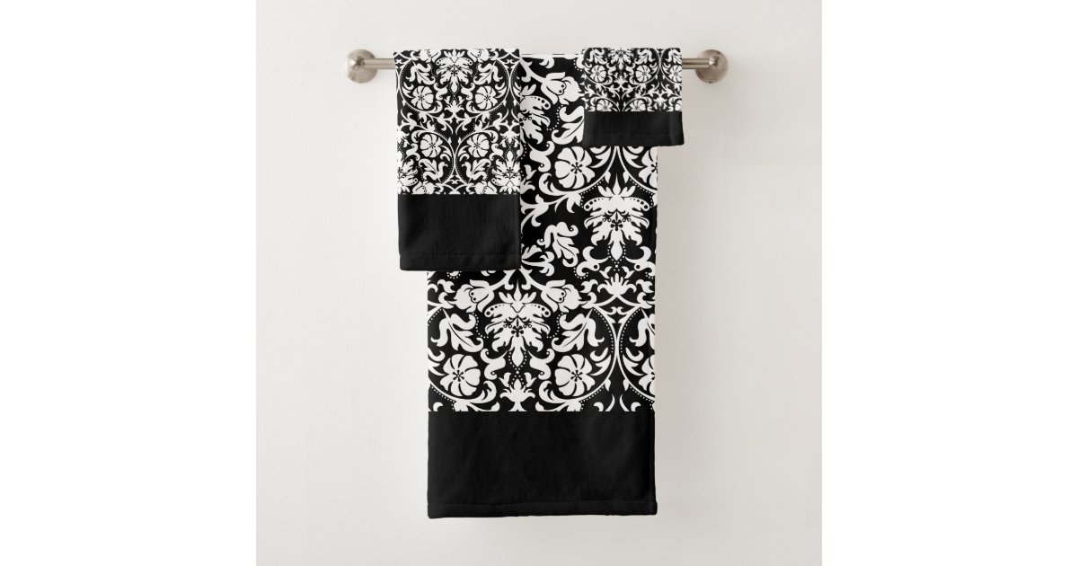 Classy Black and White Damask Bath Towel Set, Zazzle