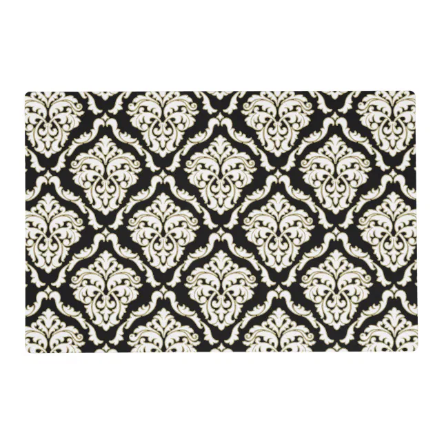 Classy Black And White Damask Pattern Placemat Zazzle