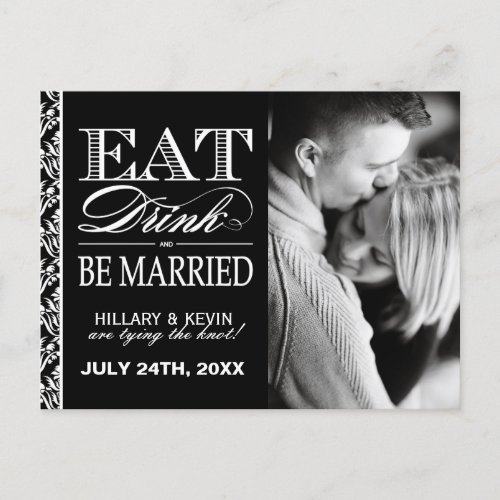 Classy Black and White Damask Save the Date Announcement Postcard