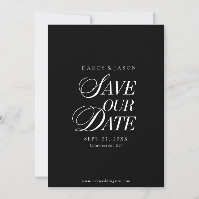 Classy Black and White Elegant Save the Date Card (Front)
