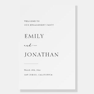 Classy Black and White Engagement Party Welcome Foam Board