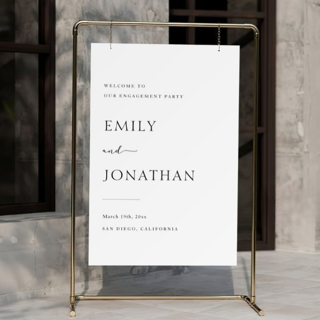 Classy Black and White Engagement Party Welcome Foam Board (Creator Uploaded)