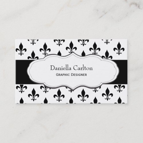 Classy Black and White Fleur de Lis business cards