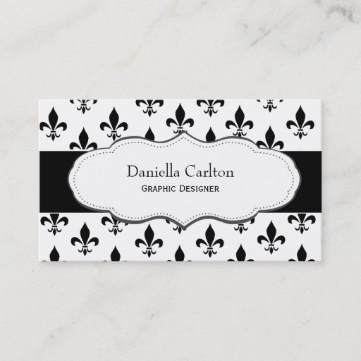 Customizable Classy Black and White Fleur de Lis business cards