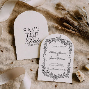 Classy Black And White Floral Arched Wedding Save The Date