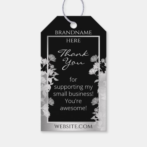 Classy Black and White Floral Silver Frame Product Gift Tags