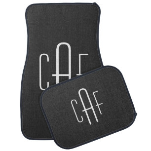 Classy Black and White Monogram Car Seat Set Car Floor Mat