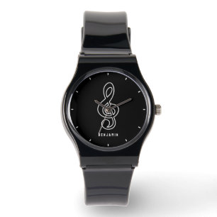 Classy Black and White Music Symbol Monogram Watch