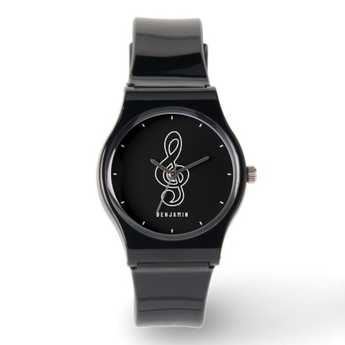 Classy Black and White Music Symbol Monogram  Watch