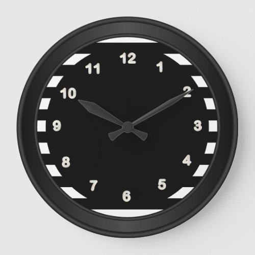 Classy Black and White Numbers and Stripes Large Clock