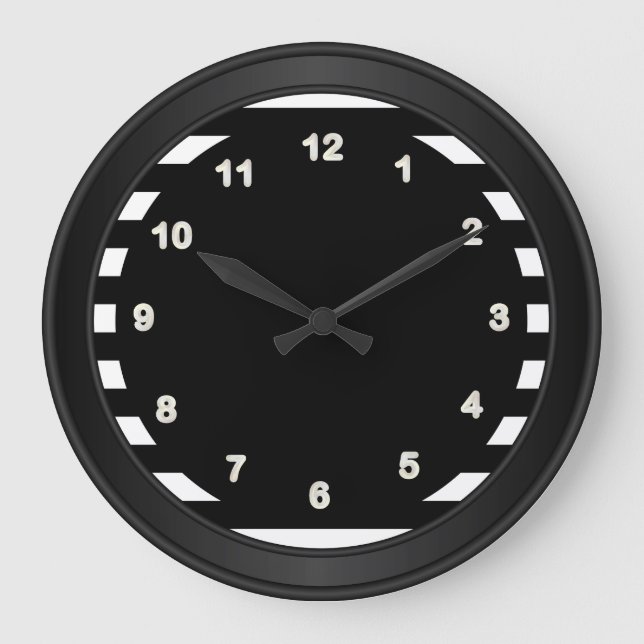 Classy Black and White Numbers and Stripes Large Clock (Front)