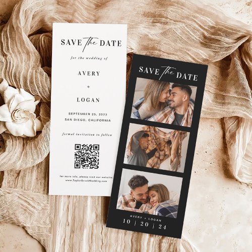 Classy Black and White Photo Booth Strip Wedding Save The Date
