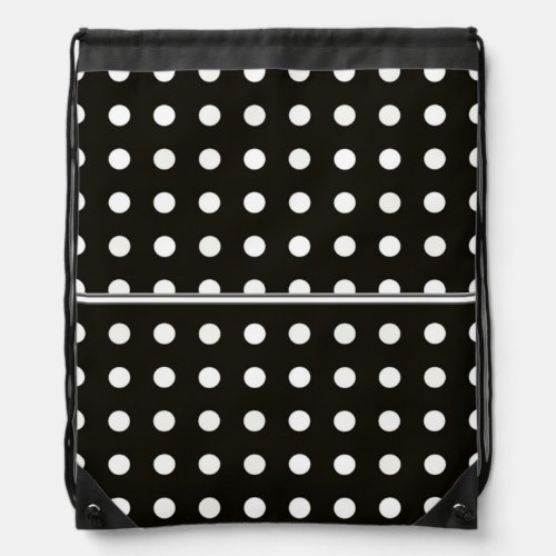 Classy Black and White Polka Dot Pattern Design Drawstring Bag