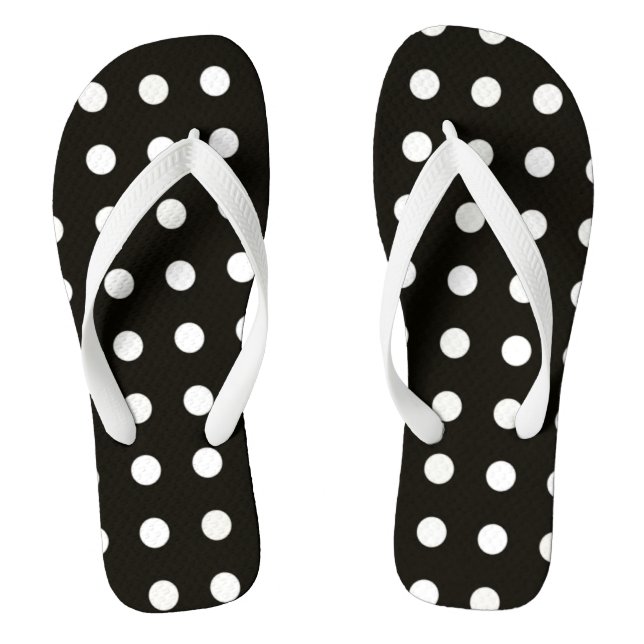 Classy Black and White Polka Dot Pattern Design Flip Flops (Footbed)