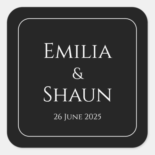 Classy Black and White Square Wedding Stickers