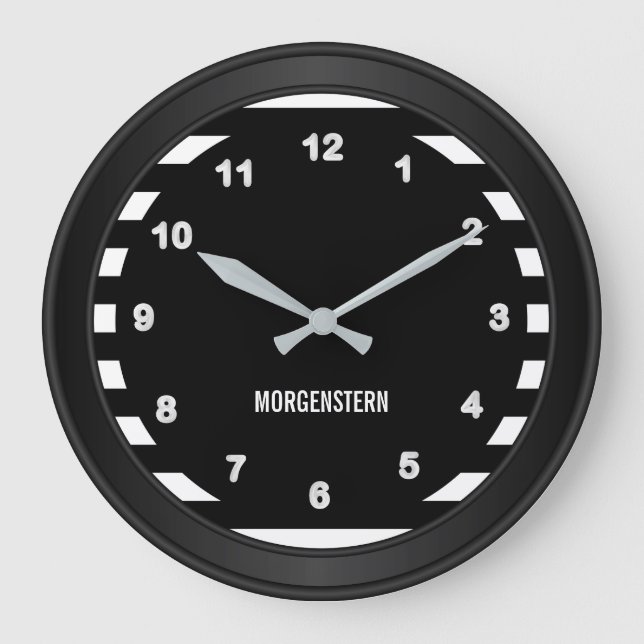 Classy Black and White Stripes Large Clock (Front)