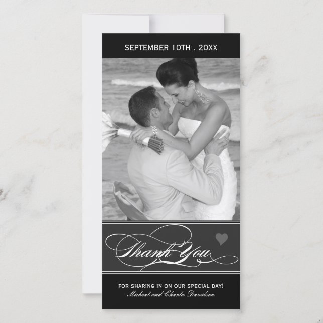 Classy Black and White Thank You Photo Card (4x8) (Front)