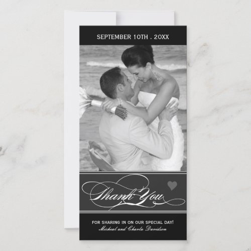 Classy Black and White Thank You Photo Card 4x8