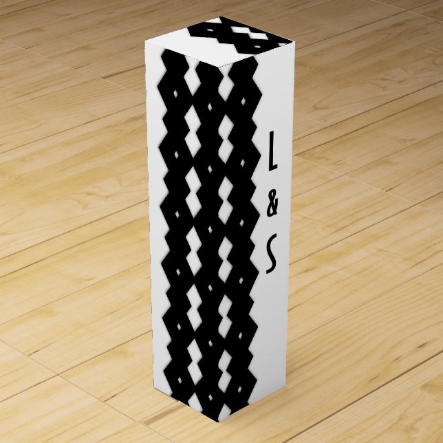 Classy Black and White Zig Zag Design Wine Gift Box (Front)