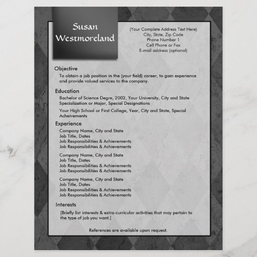 Classy Black Argyle Resume Template (Front)
