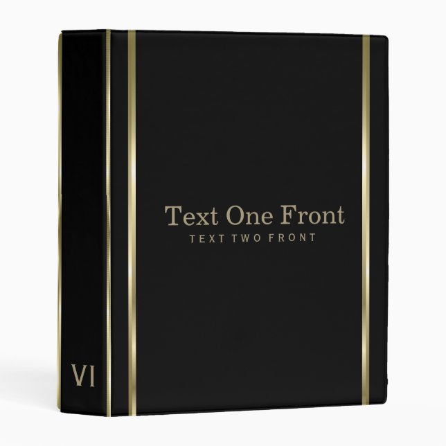 Classy Black Background Gold Stripe Mini Binder (Front/Spine)