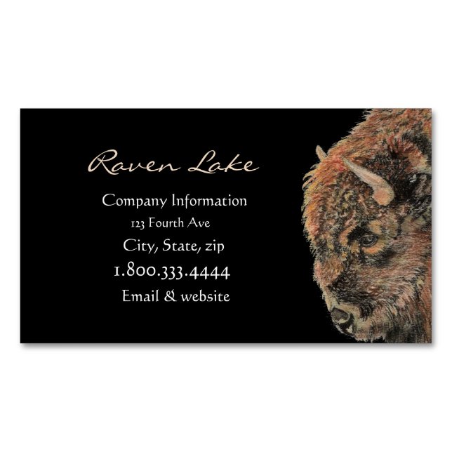 Classy Black Bison, Buffalo  Wildlife Animal Art Business Card Magnet (Front)