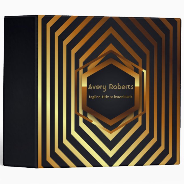Classy black blue gold Elegant geometric 3 Ring Binder (Front/Spine)