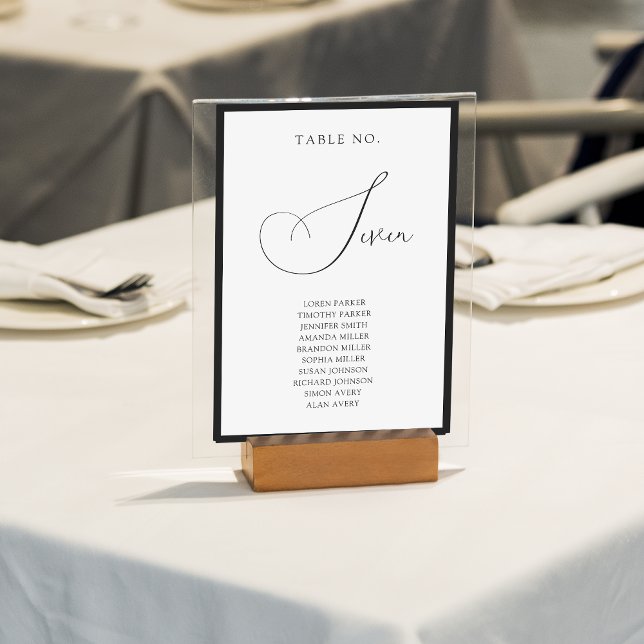 Classy Black Border Script Wedding Seating Chart Table Number (Creator Uploaded)