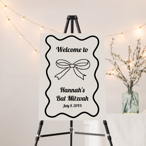 Classy Black Bow Coquette Bat Mitzvah Welcome Sign