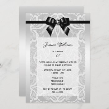 Classy Black Bow & Lace Birthday Invitation by Sarah_Designs at Zazzle