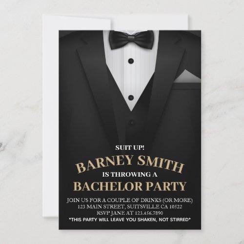 Classy Black Bow tie Suit Bachelor Party Invite