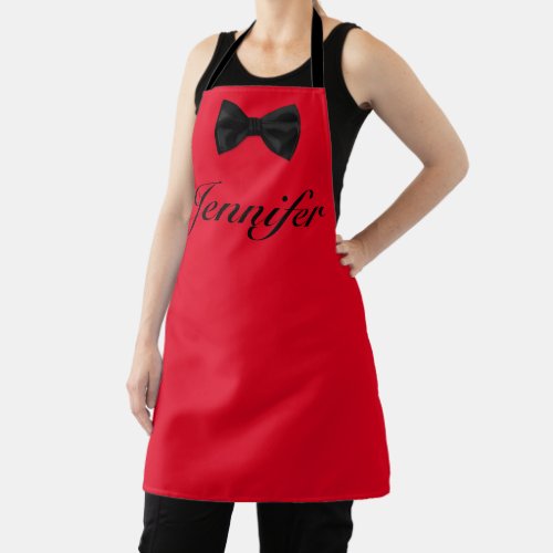 Classy Black Bowtie Personal Name on Red Apron
