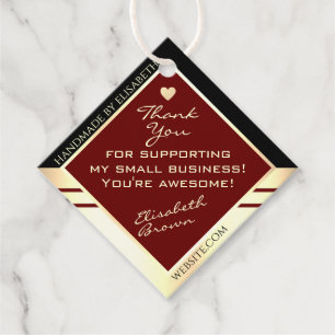 Classy Black Burgundy and Gold Packaging Thank You Favor Tags