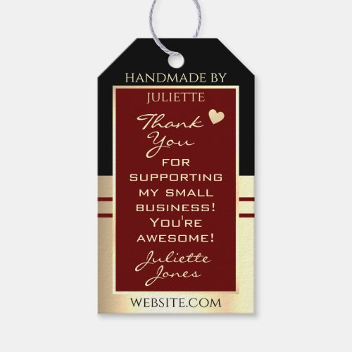 Classy Black Burgundy and Gold Packaging Thank You Gift Tags