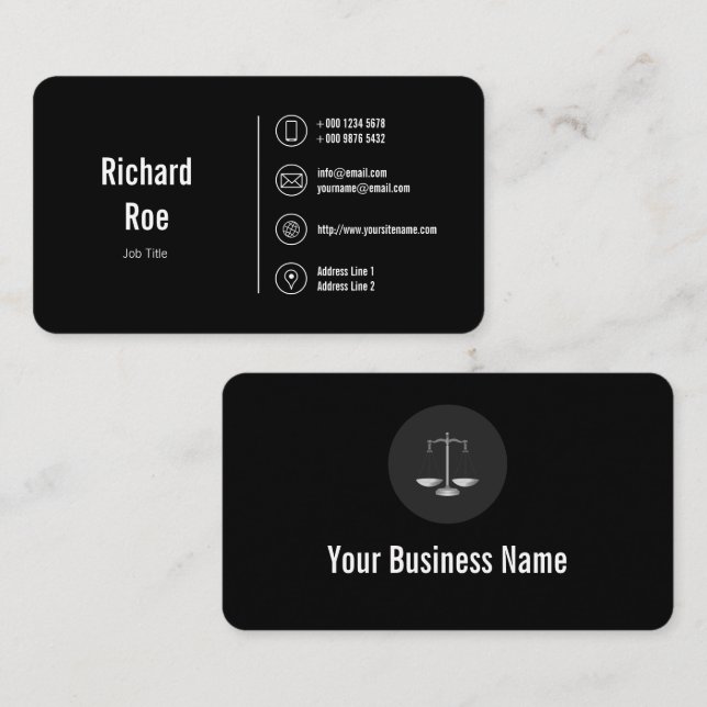Classy Black Business Icons Logo Business Card (Front/Back)