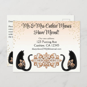 Classy Black Cat, We’ve Moved, New Address Postcar Postcard