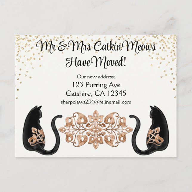 Classy Black Cat, We’ve Moved, New Address Postcard (Front)