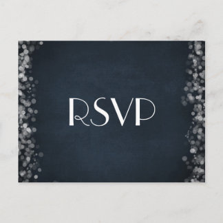 Classy Black Chalkboard Bokeh Lights RSVP Invitation Postcard