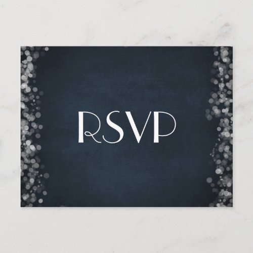 Classy Black Chalkboard Bokeh Lights RSVP Invitation Postcard