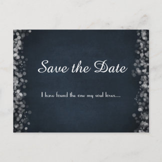 Classy Black Chalkboard Bokeh Lights Save the Date Announcement Postcard