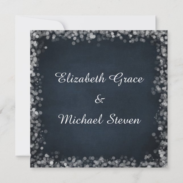 Classy Black Chalkboard with White Bokeh Lights Invitation (Front)