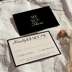 Classy Black Cream Old Money Fancy Luxury Wedding RSVP Card