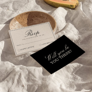 Classy Black Cream Old Money Fancy Wedding RSVP Card