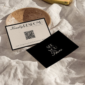 Classy Black Cream Old Money QR Code Wedding RSVP Card