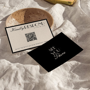 Classy Black Cream Old Money QR Code Wedding RSVP Card