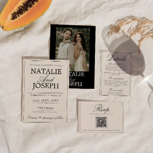 Classy Black Cream Old Money Retro Luxury Wedding Invitation