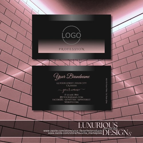 Classy Black Dusty Pink Gradient and Logo Chic Business Card