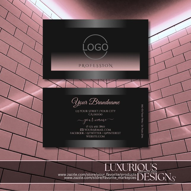 Classy Black Dusty Pink Gradient and Logo Chic Business Card (Creator Uploaded)